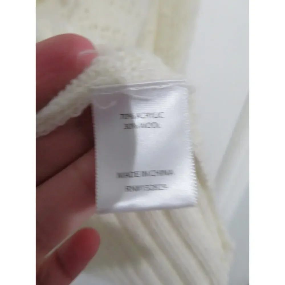 Tularosa Sz L Cream Manny Ruffle Sweater Wool Blend Pointelle Knit Long Sleeve